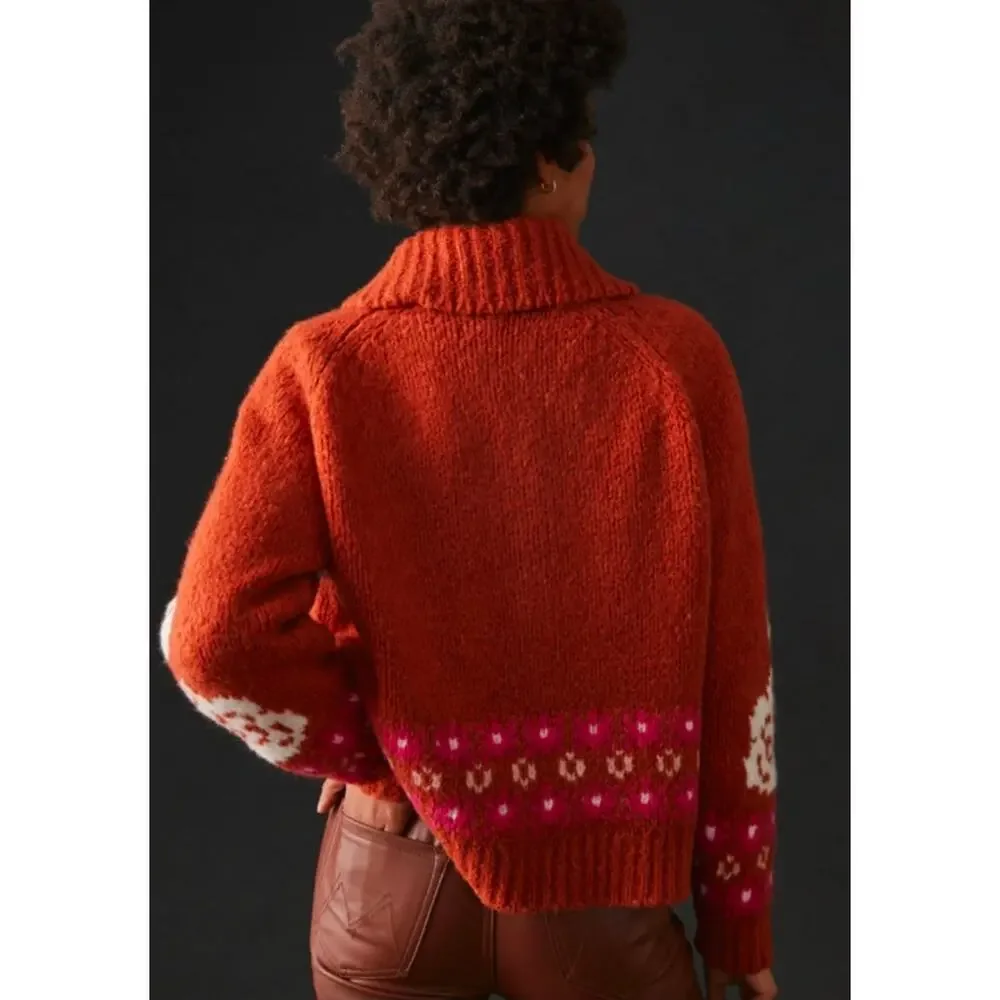 Maeve by Anthropologie Rust and Cream Swans Cardigan.  Size L (P). Retails $180 - Picture 3 of 12